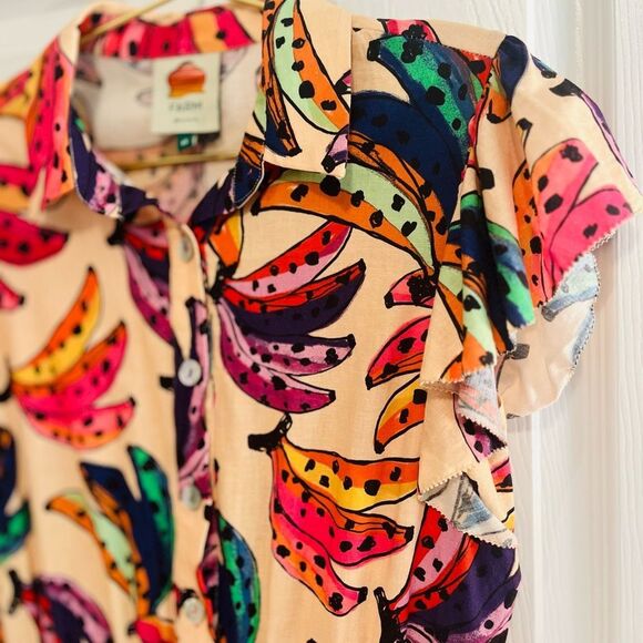 FARM Rio Pink Cream Ruffled Mandarin Collar Jumpsuit - Picture 6 of 12